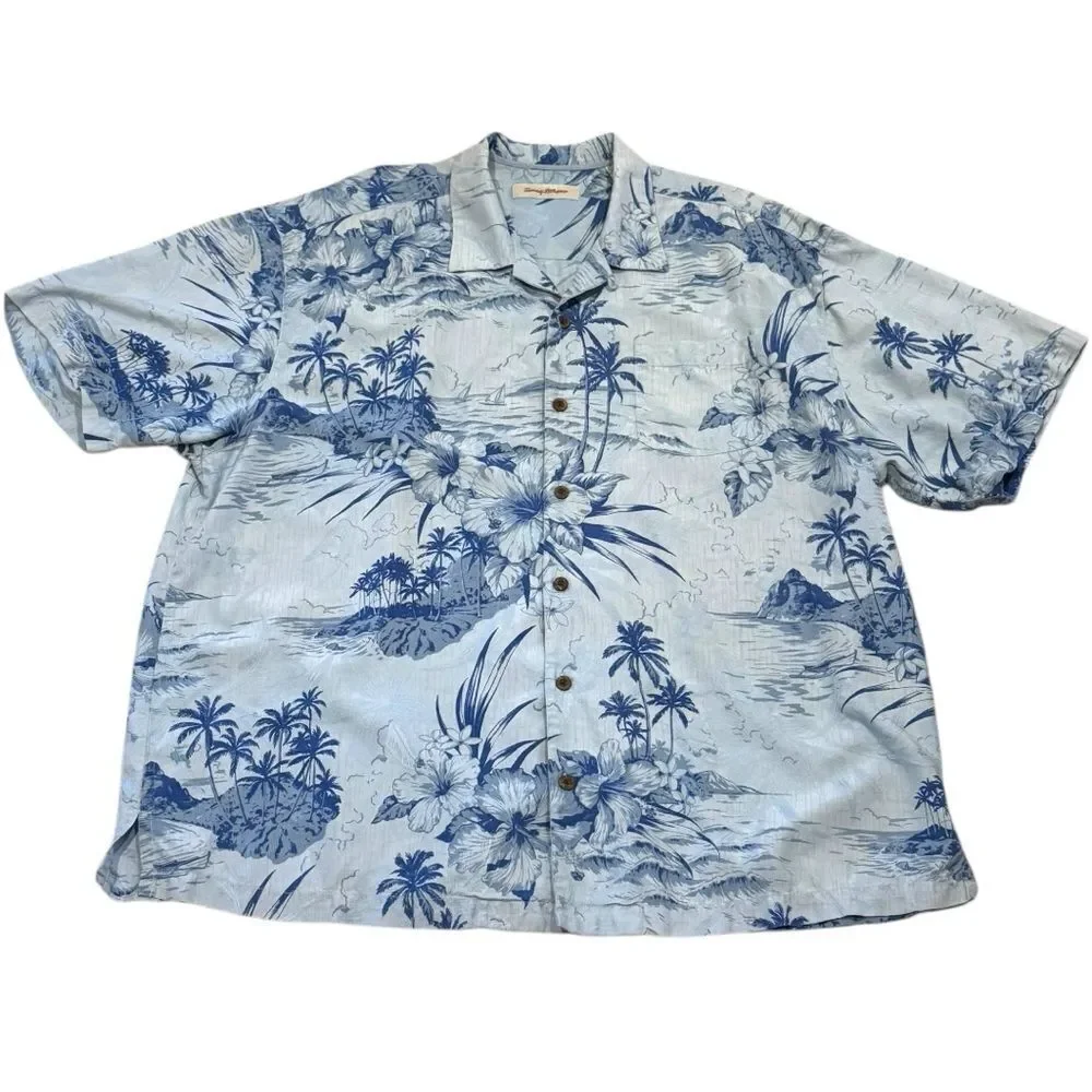 Tommy Bahama Blue Silk Tropical Print Men's Shirt